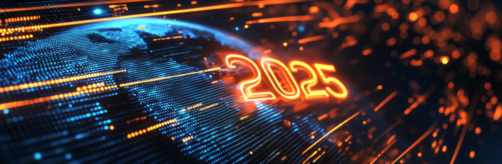 Représentation numérique de la planète avec l’année 2025 en surbrillance, illustrant les tendances technologiques