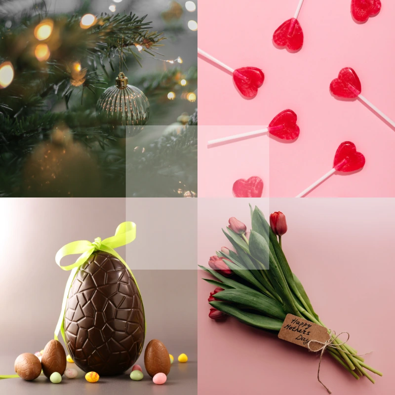 Visuels de fêtes saisonnières utilisées pour illustrer des campagnes de communication sonore personnalisées